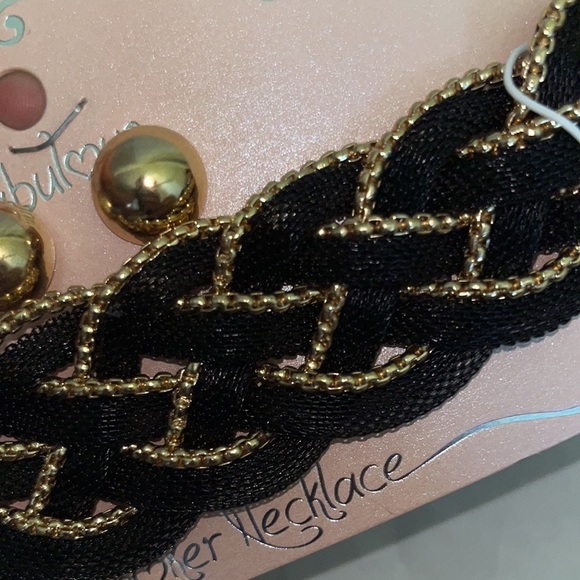 Mika Heavy Braided Metal Mesh Choker Necklace Set Black Gold - Picture 4 of 6